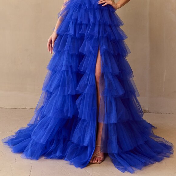 New Formal A-Line Ruffle Rhinestone Embellished Dress w/ Sweetheart Neck AC4048 - Picture 6 of 9